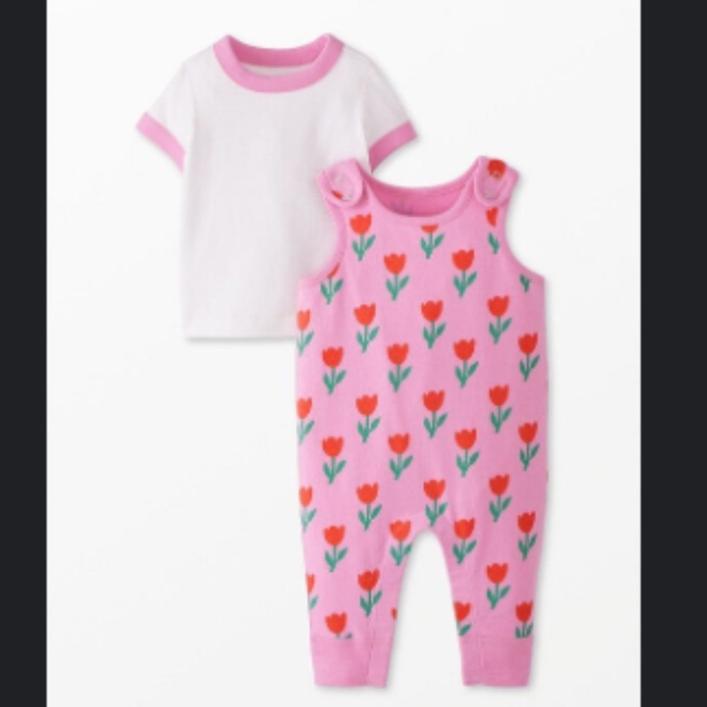 Hanna Andersson Pink and Red Tulip Overall Set